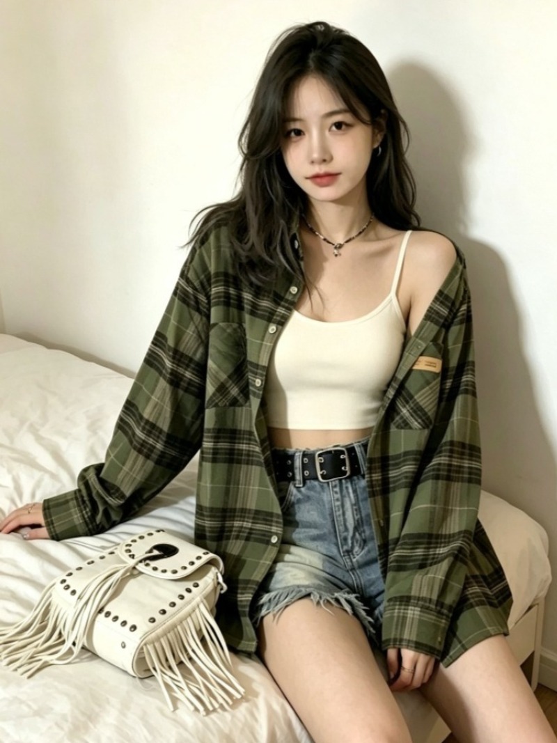 Christmas Throw Blanket - Plaid Shirts Women Retro Turn-down Collar