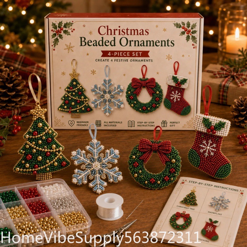 4 Pieces 3D Beaded Christmas T - Christmas Stocking Hanging ulasan dan harga